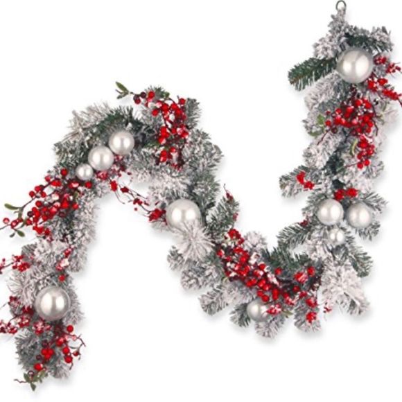 national tree Other - National Tree 6’ Artificial Christmas Garland, Silver Evergreen Decorated berry